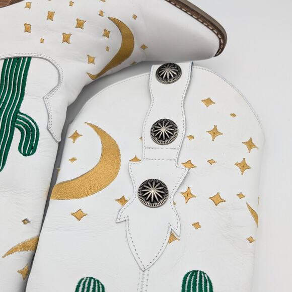 Dingo Pachita Embroidered Graphic Snip Toe Cowboy Boots White Size US6.5M EU37 - Picture 14 of 16